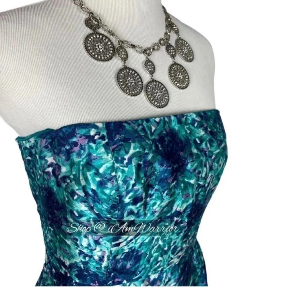 J.Crew Collection teal silk abstract floral strapless dress *shop@iamwarrior